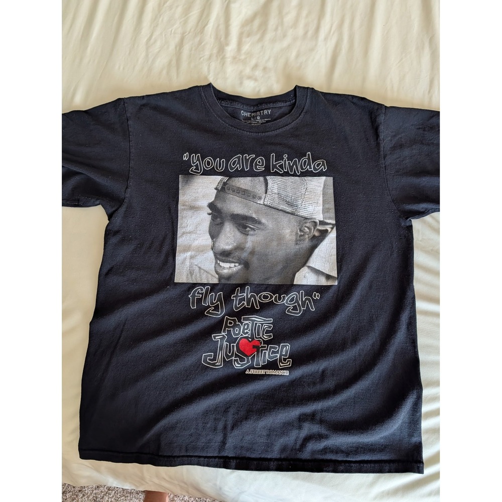 Poetic Justice Tupac Shakur Graphic Tee Black Short Sleeve Shirt Mens Large L